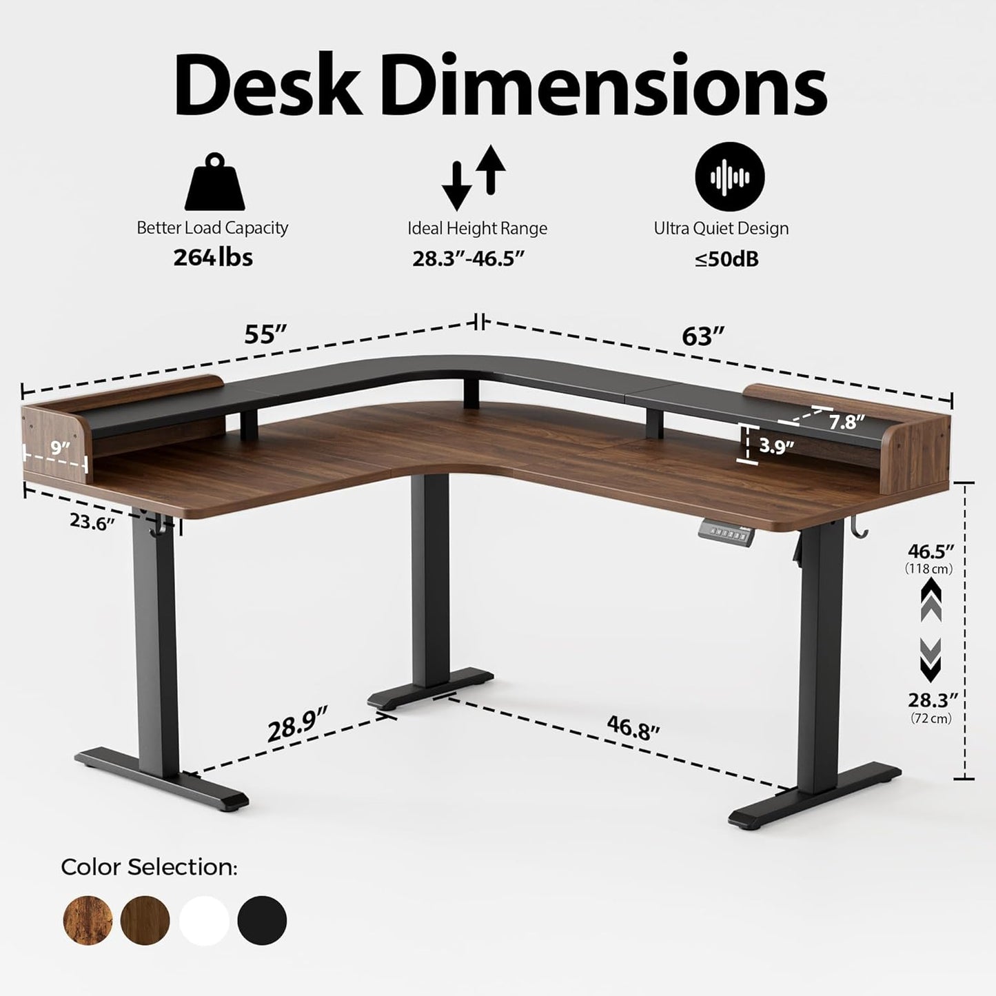 Agilestic L Shaped Standing Desk, Corner Desk with Monitor Shelf, Adjustable Height Gaming Table, Sit Stand Up Table, 63 x 55 Inch Home Office Computer Workstation, Splice Board, Dark Walnut