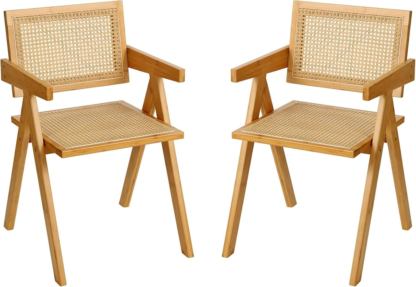 Rattan Dining Chairs Set of 2, Modern Mid Century Accent Chairs, Comfy Armchairs, Outdoor Rattan Chairs with Armrest for Bedroom Living Room Reading Room Dining Kitchen