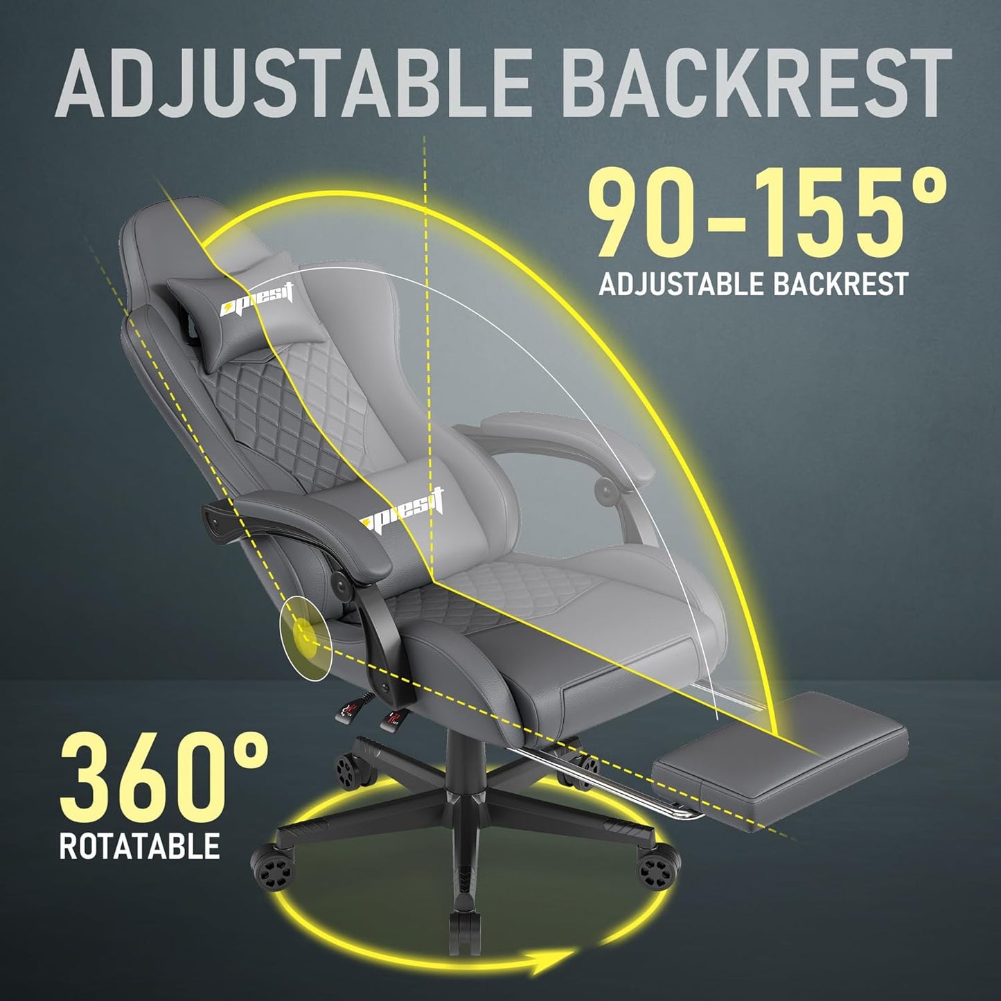 Gaming Chair Office Chair with Footrest, Height Adjustable, Ergonomic Computer Chairs with Pocket Spring Cushion, PU Leather,Video Game Chair 360° Swive,(PU-Grey)