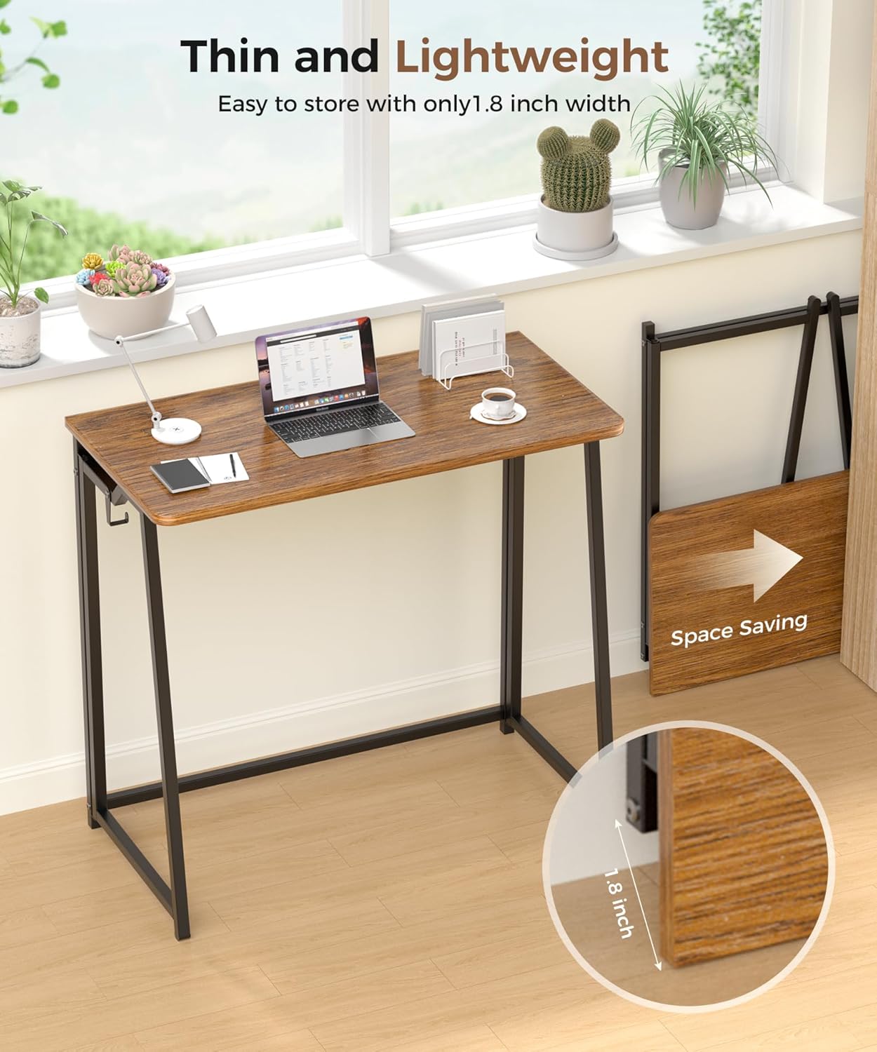 Folding Desk Small Foldable Desk for Small Space, 31.5 Inches Writing Computer Desks in Study, Home Office Foldable Office Desks for Bedroom, Rustic