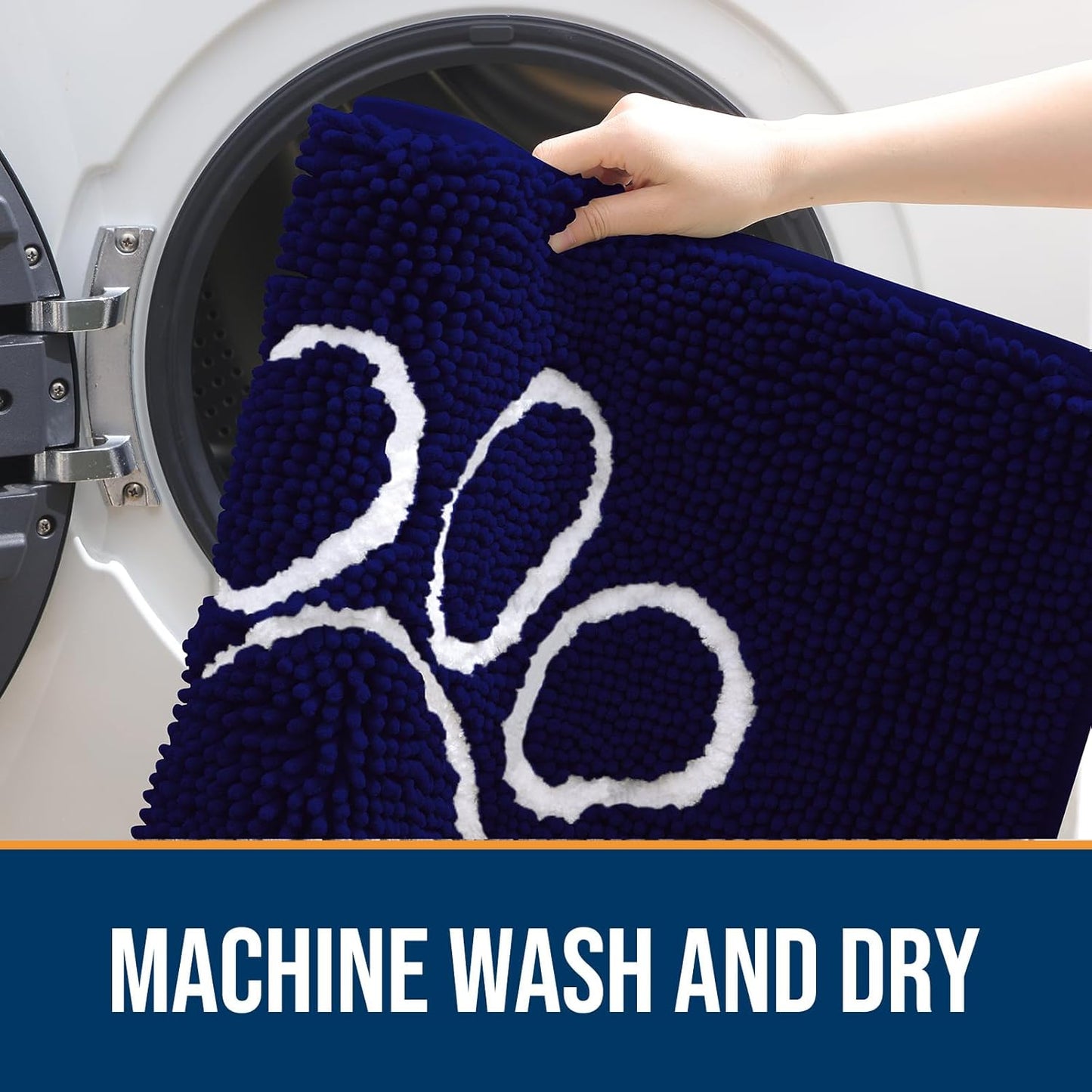 OLANLY Door Mat for Muddy Dog Paws 24x16, Ultra Absorbent Chenille Mud Doormat with Paw Print Design, Non-Slip Washable Doormat for Indoor Entryway, Quick-Dry Pet Bed Mats for Dirty Dogs, Navy Blue