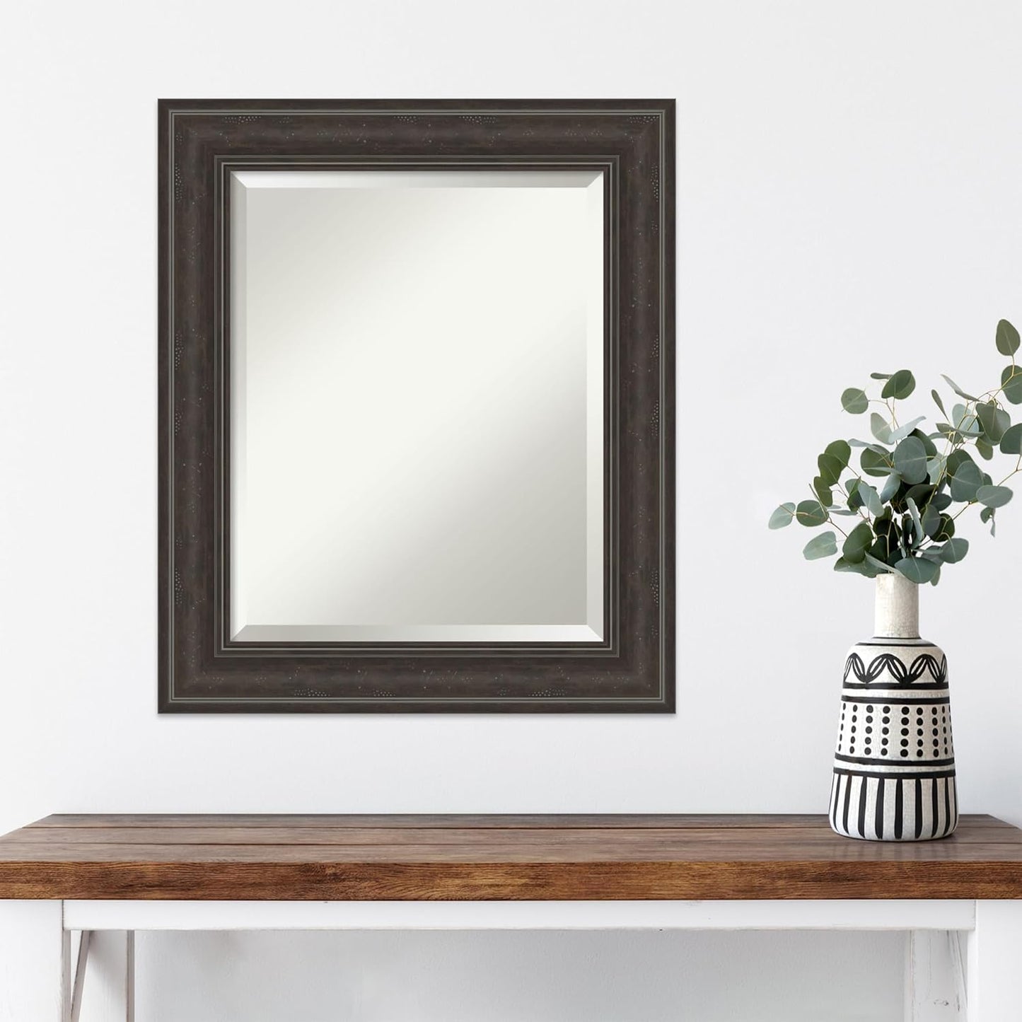 Amanti Art Brown Wall Mirror 26x22 Shipwreck Greywash Rectangle Bathroom Mirror for Wall Decor Living Room, Small Traditional Frame, Hangs Horizonally and Vertically, Bathroom Decor, Beveled Edge