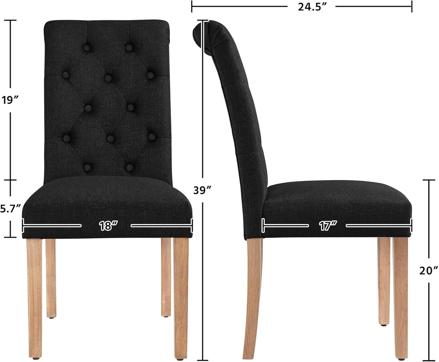 Yaheetech Dining Chairs Set of 4 Fabric Upholstered Button Tufted Dining Chairs with Solid Wood Legs and for Home, Kitchen, Restaurant, Black