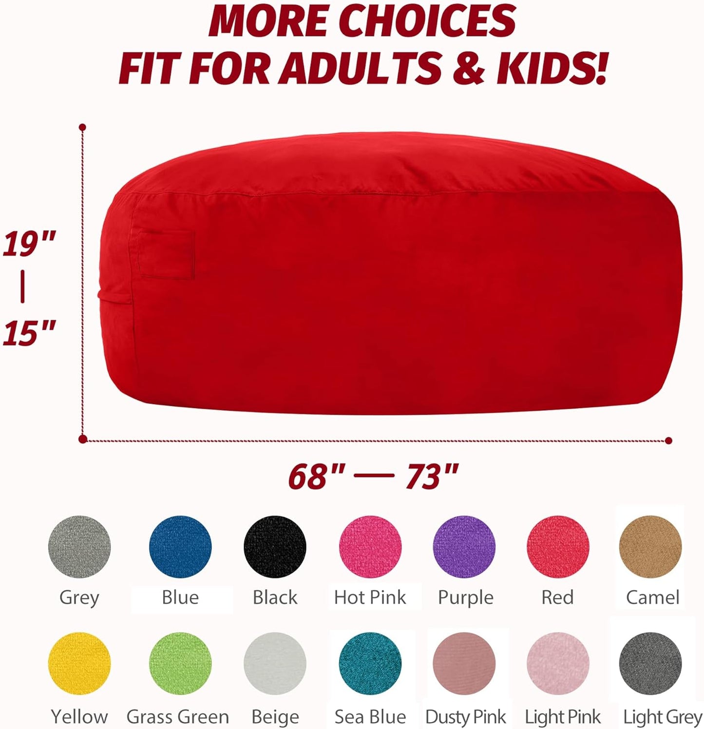 7FT Bean Bag Chair with Ultra Soft Velvet Cover Bean Bag Sofa with Memory Foam Bean Bag Chairs with Large Size Lazy Sofa for Dorm Office Living Room Bedroom Red 7'