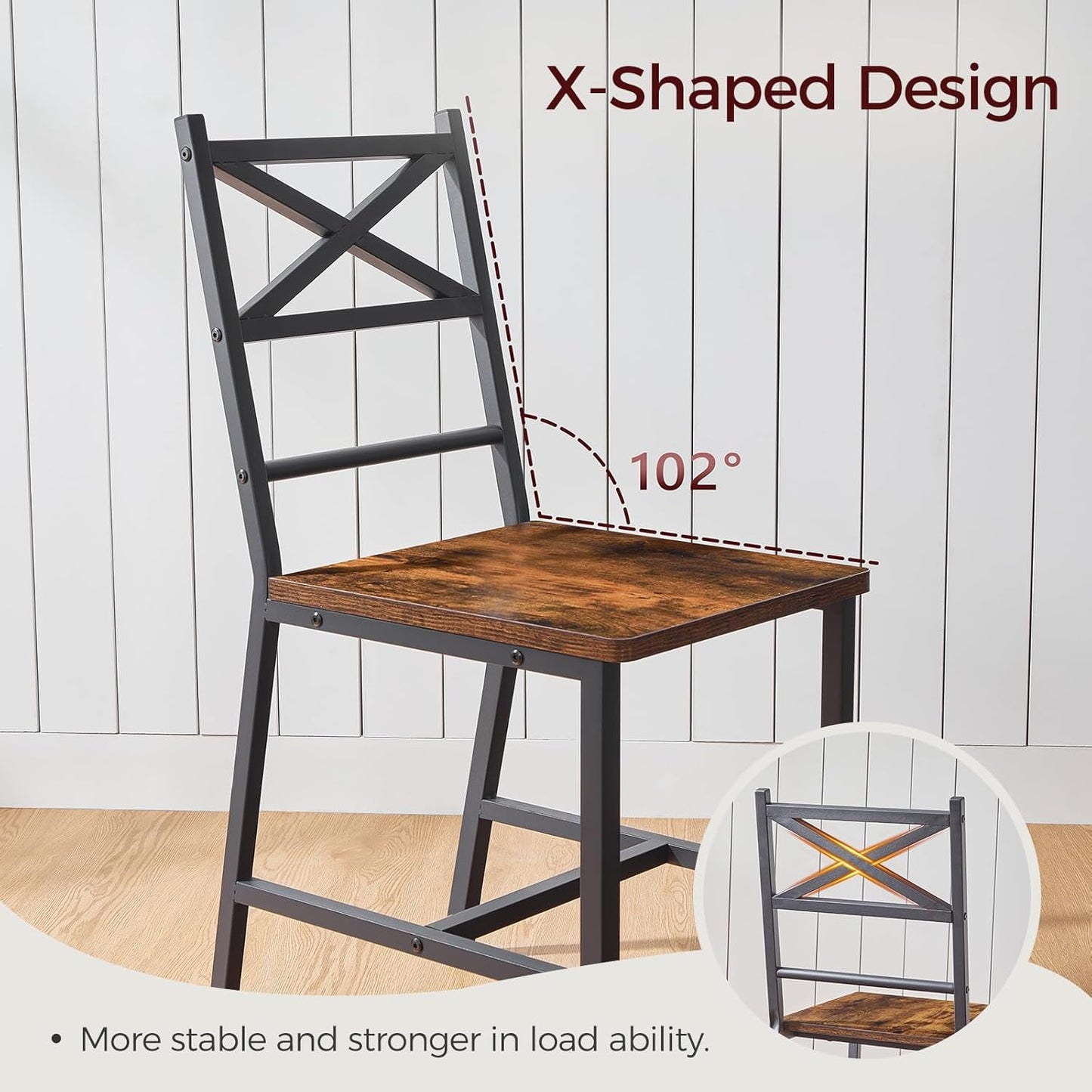 Dining Chair Set of 4, Rustic Wooden Kitchen Chairs with Backrest, Farmhouse Dining Chairs for Kitchen, Industrial Style Chair with Metal Frame, Easy Assembly, Rustic Brown TBHR1001S4