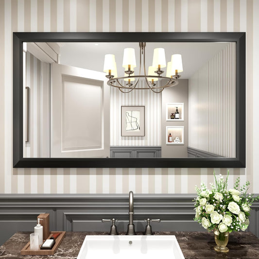 Amorho Black Bathroom Mirror, 55x32 Inch Thick Metal Framed Wall Mirrors for Over 2 Sinks, Bedroom, Living Room, Entryway, Large Rectangle Wall-Mounted Mirrors.