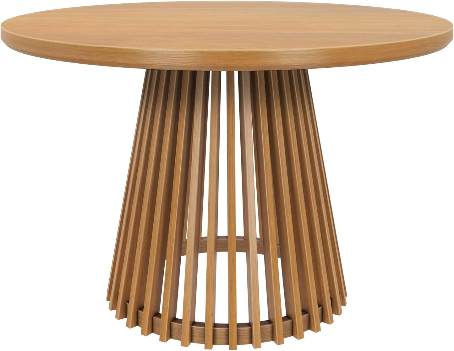 Plank+Beam Lido Round Dining Table, 47", Wooden, Pedestal, Minimalist Kitchen Table for 4 for Dining Room, Pecan
