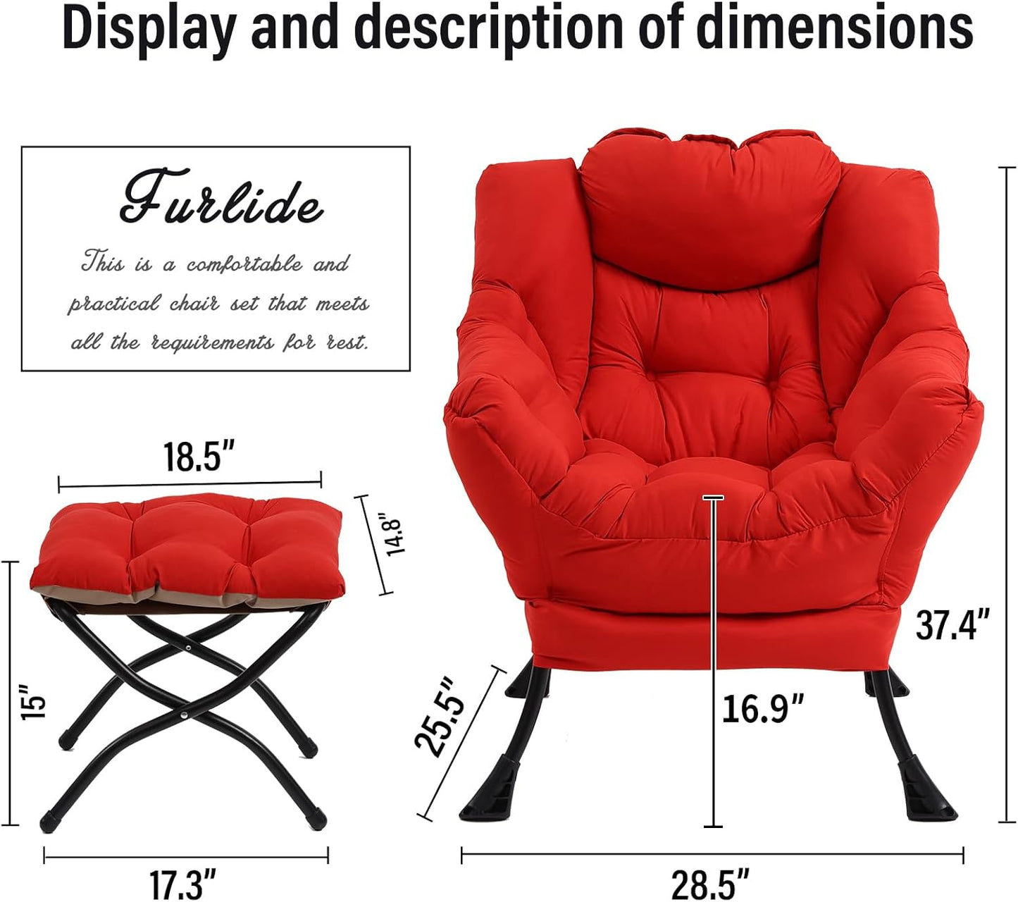 Modern Lazy Chair with Folding Footrest, Lounge Accent & Comfortable Reading Chair (Red)