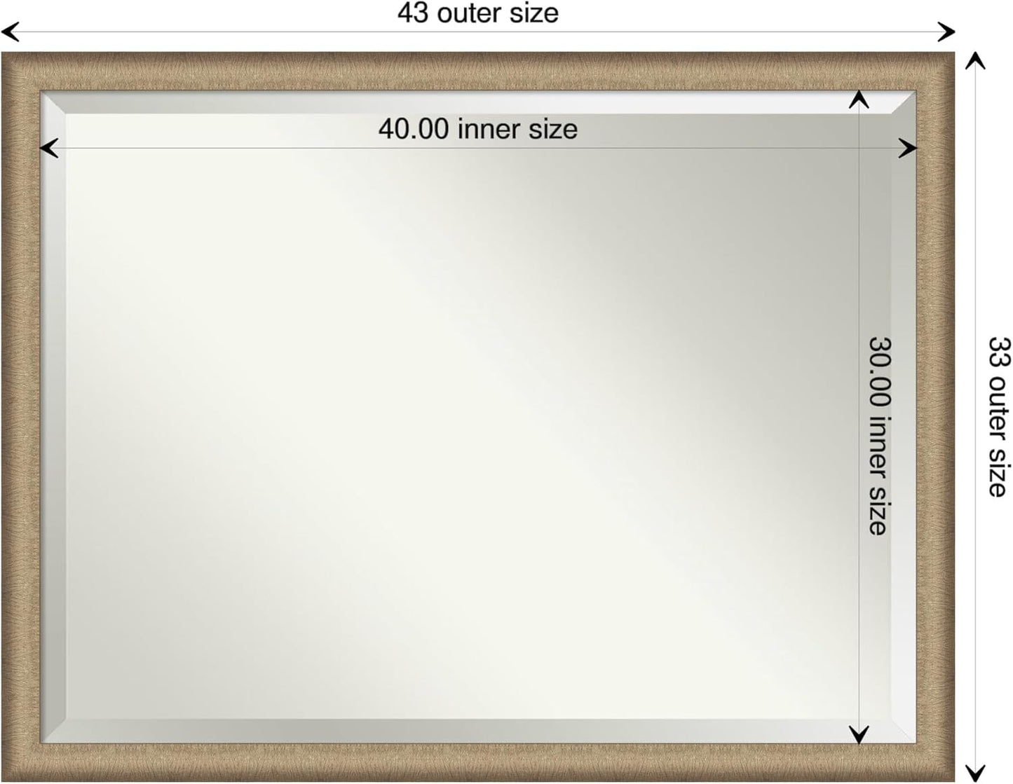 Amanti Art Bronze Bathroom Mirror for Over Sink, 33x43 Elegant Brushed Bronze Narrow Rectangle Vanity Mirror, X-Large Casual Frame, Hangs Horizonally and Vertically, Bathroom Wall Decor, Beveled Edge