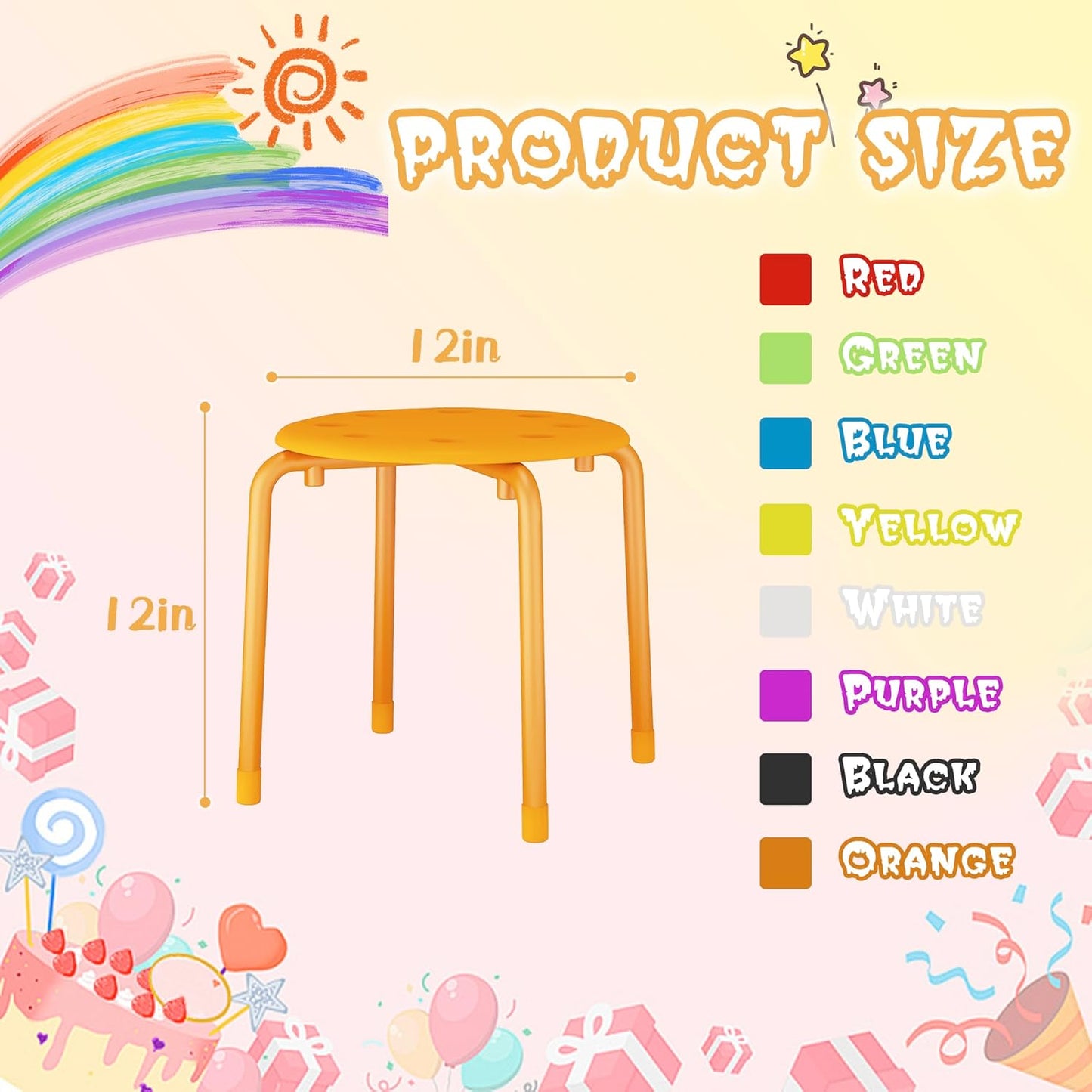 VECELO Stackable Stools for Classroom, 12" Height Plastic Portable Stacking Stool Chairs with Non-Slip Foot Mats for School Daycare Kindergarten Living Room (8 Pack)