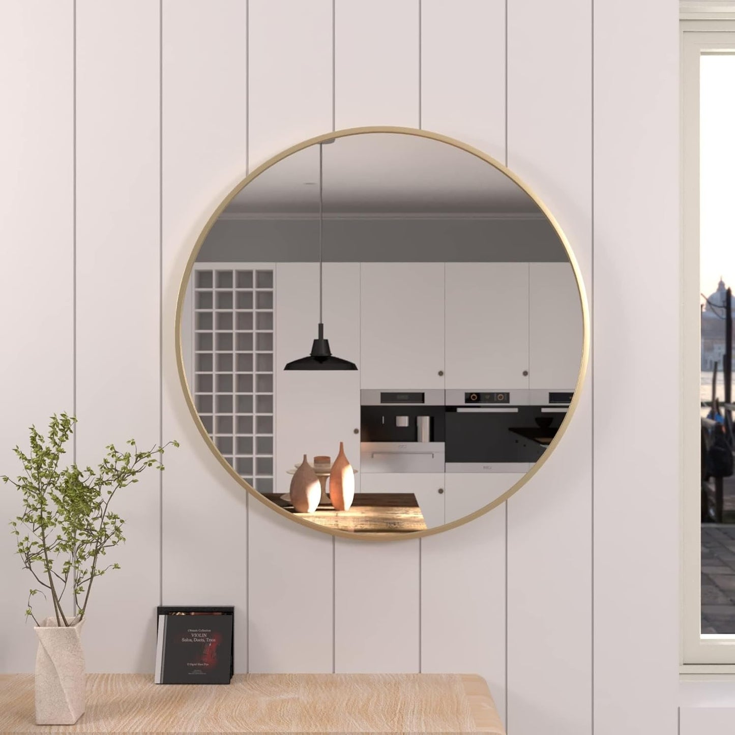30 inch Gold Circle Wall Mirror, Brushed Gold Metal Framed Round Mirror for Bathroom Vanity, Bedroom Decor, Living Room, Entryway