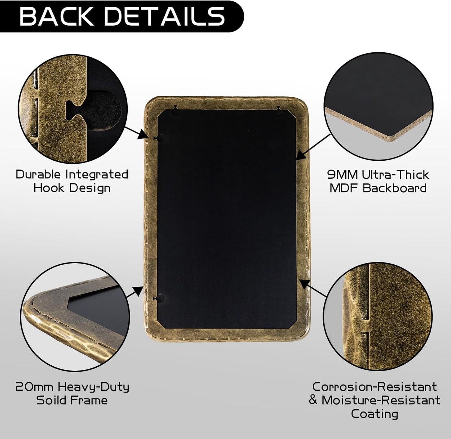 BEGINS Hand-Forged Steel Wall Mirror, 30x22 Inch Vintage Solid Steel Frame, Antique Rounded Rectangle Bathroom Mirror with Hidden Mounting Hooks, Horizontal or Vertical Hanging