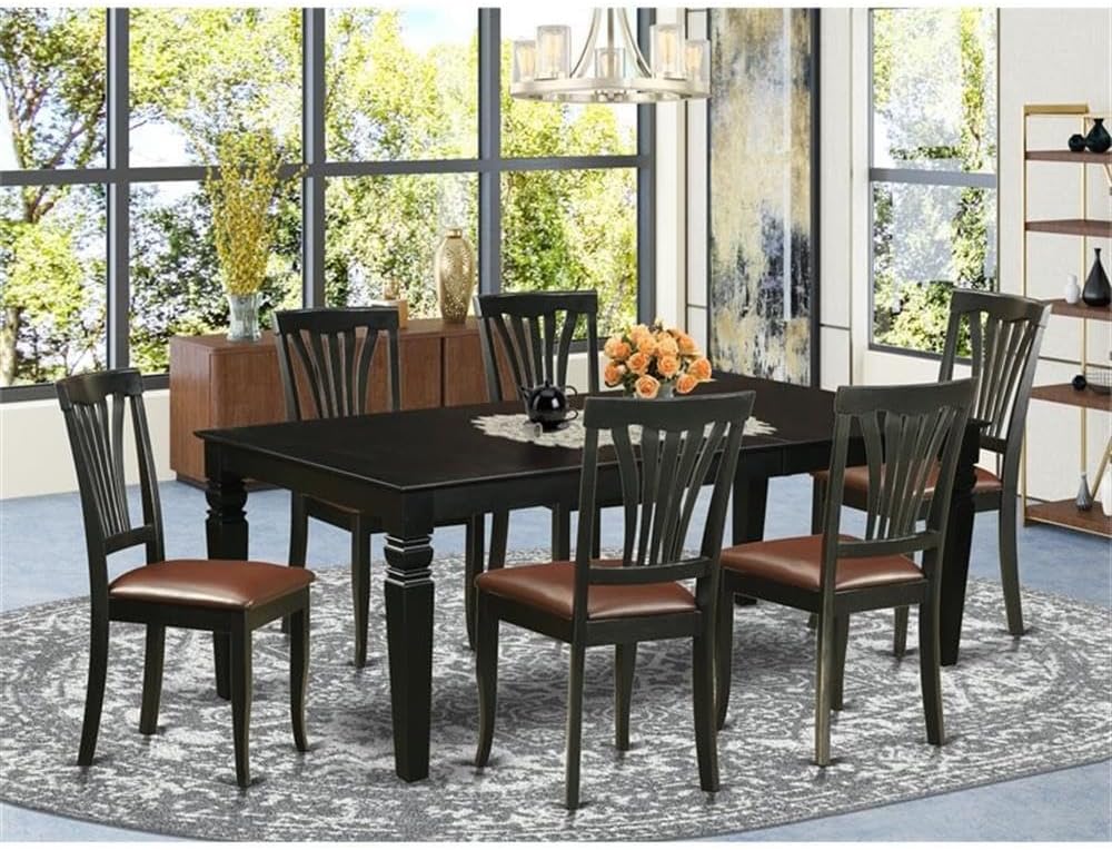 East West Furniture LGAV7-BLK-LC 7 Piece Kitchen Table & Chairs Set Consist of a Rectangle Wooden Table with Butterfly Leaf and 6 Faux Leather Dining Chairs, 42x84 Inch, Black