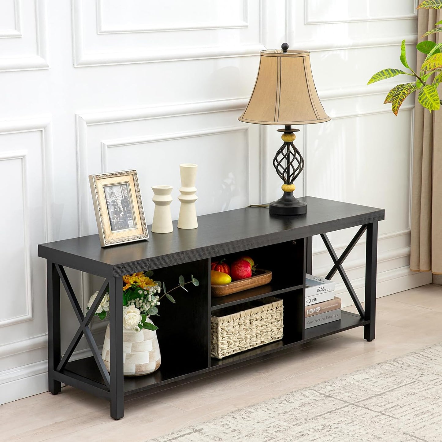 GAZHOME TV Stand for TV up to 55 Inches, TV Cabinet with Open Storage, TV Console Unit with Shelving for Living Room, Entertainment Room, Black