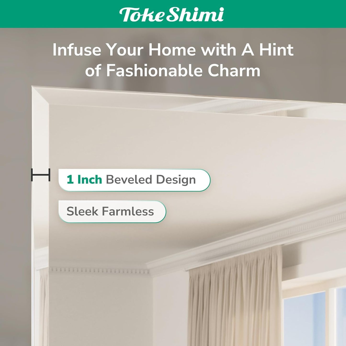 TokeShimi 24x36 Beveled Wall Mirror Decorative, Bathroom Vanity Mirrored with 1" Beveled Edge, Shatterproof Modern Frameless Mirror Bathroom Rectangle for Living Room, Entryway, Restroom