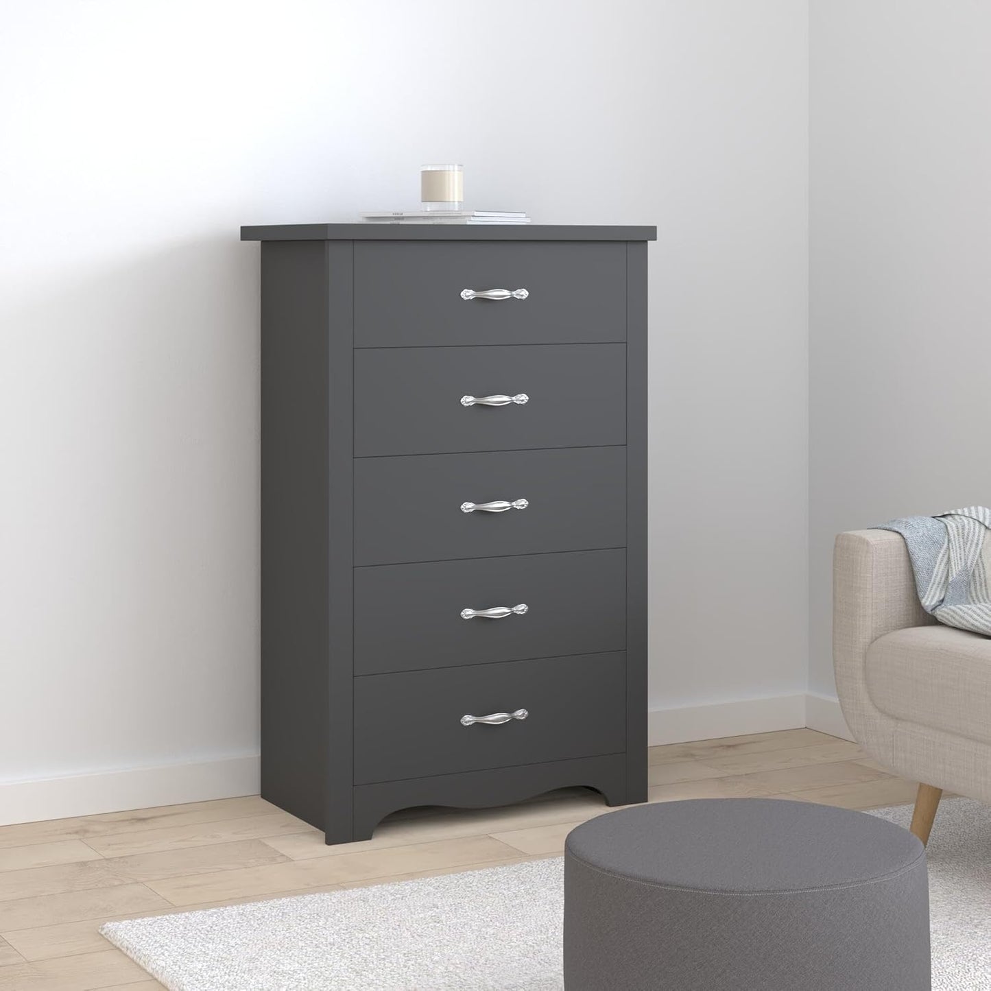 LINSY HOME 5 Drawer Dresser, Black Dresser for Bedroom, Modern Dresser Chest with Wide Drawers, Wood Storage Chest of Drawers for Nursery Kids Room Living Room