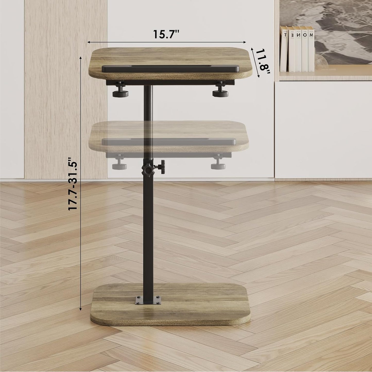 Sofa Couch Arm Table Tv Tray Small Bed Stand C Shaped Side End Tables for Living Room, Bedroom, Grey