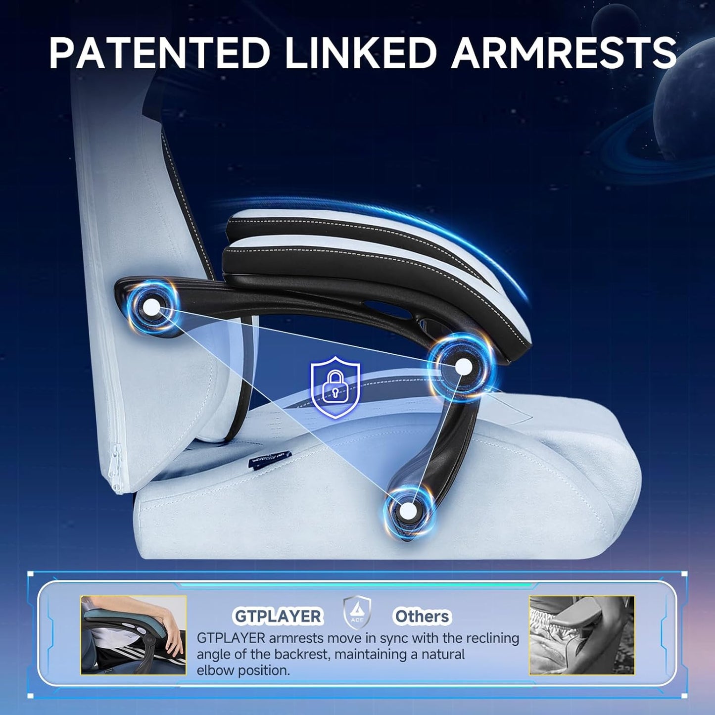 GTPLAYER Gaming Chair, Video Game Chairs with Footrest and Lumbar Support, Computer Chair for Adults with Extended Backrest, Ergonomic Reclining Silla Gamer, Velvet Fabric, Light Blue