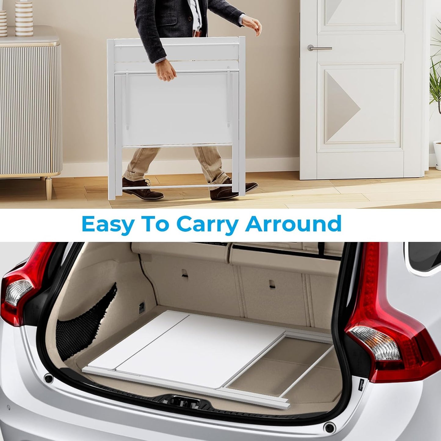 GreenForest No Assembly Folding Desk, 2-Tier Compact Computer Desk with Shelf, Space Saving Foldable Table for Home Office, Dorm or Apartment, Portable Collapsible Sturdy Laptop Desk, White