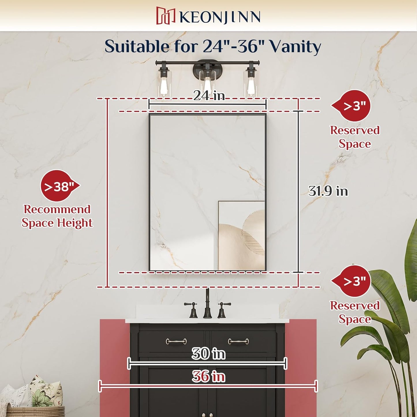 Keonjinn 24 x 32 In Brushed Gold Bathroom Mirror for Over Sink Shiny Gold Rectangle Wall Mirror Metal Framed Rectangular Farmhouse Mirror Modern Square Corner Framed Vanity Mirror(Horizontal/Vertical)