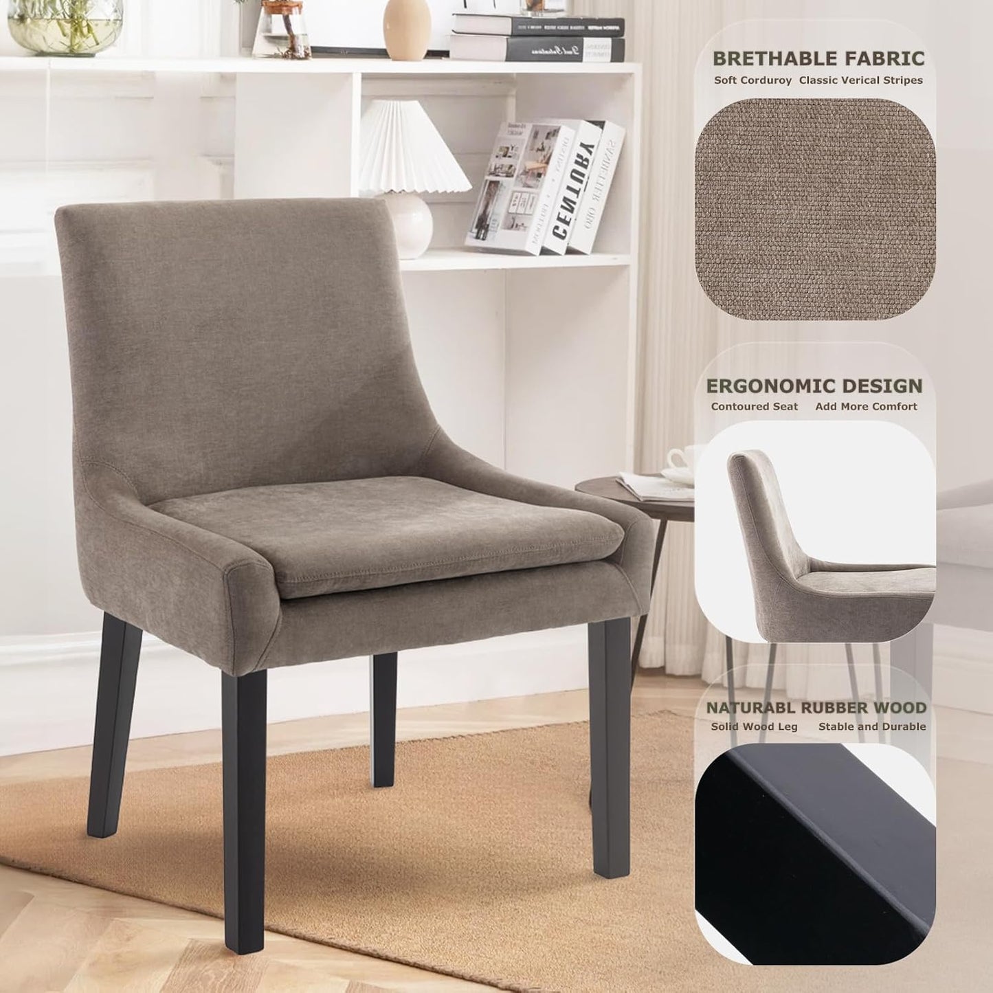 COLAMY Modern Dining Chairs Set of 4, Upholstered Corduroy Accent Side Leisure Chairs with Mid Back and Wood Legs for Living Room/Dining Room-Camel