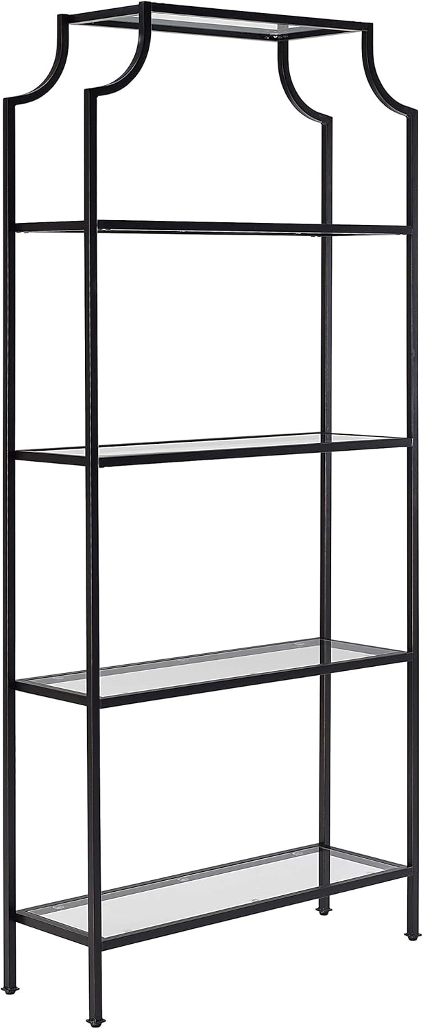 Crosley Furniture Aimee Bookshelf with Glass Shelves, Bookcase Storage, Oil-Rubbed Bronze