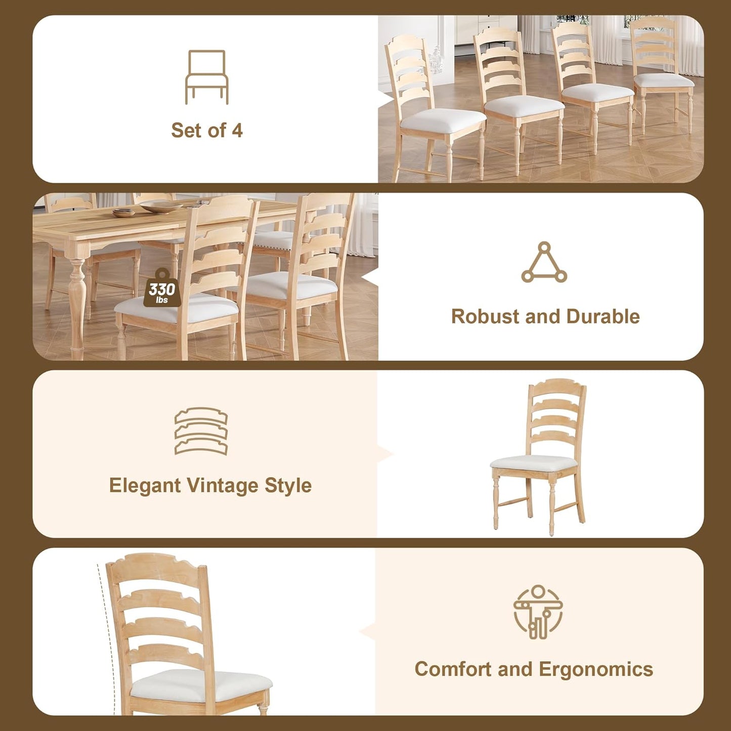 Ball & Cast 9-Piece 82.7inch Extendable Dining Table Set with 23.6inch Removable Leaf and 8 Upholstered Dining Chairs,Vintage Traditional Wood Kitchen Sets for 8,Family Gatherings,Natural