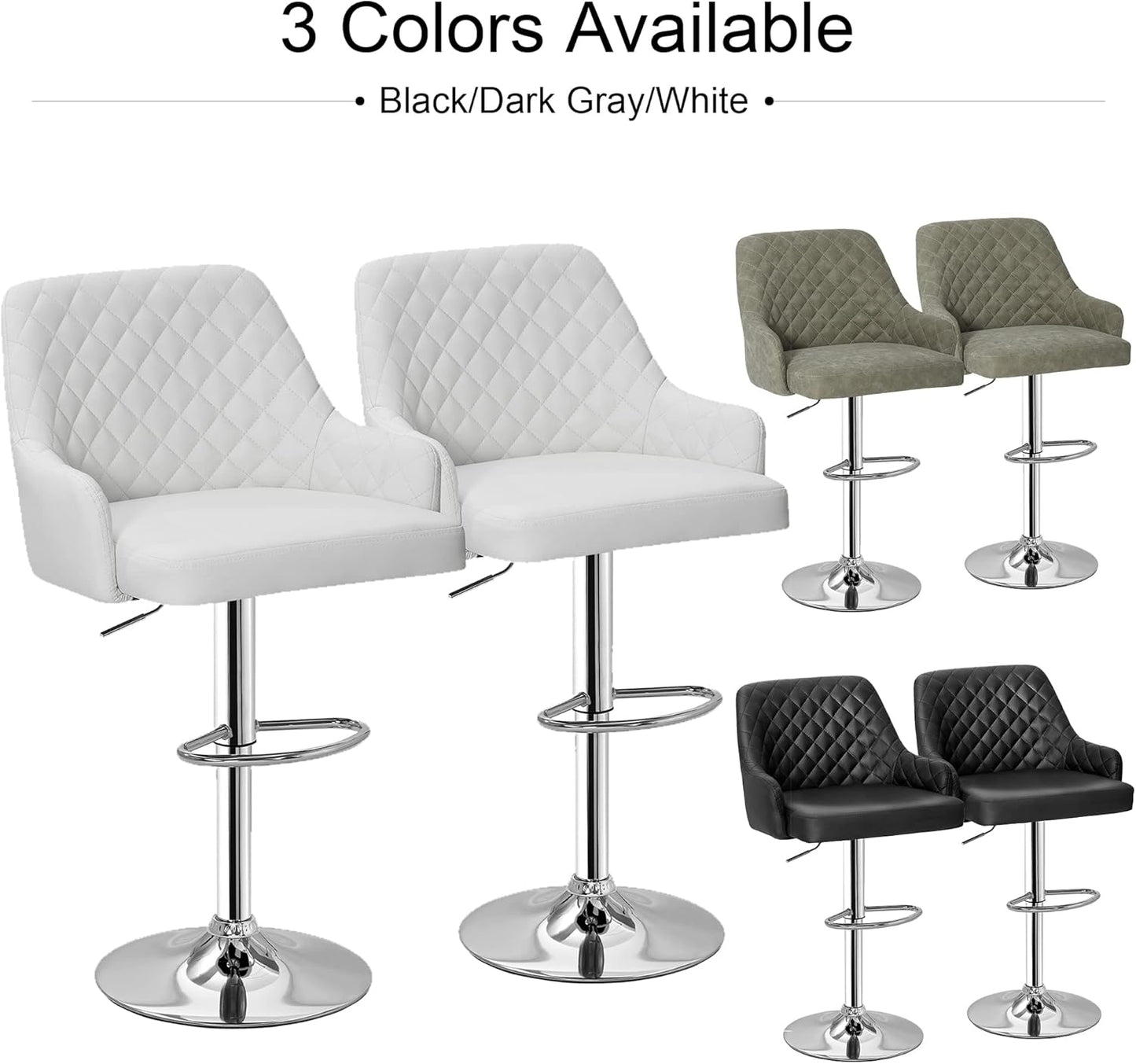 VECELO Adjustable Bar Stools Set of 4 with Back, Bar Height for Kitchen Counter