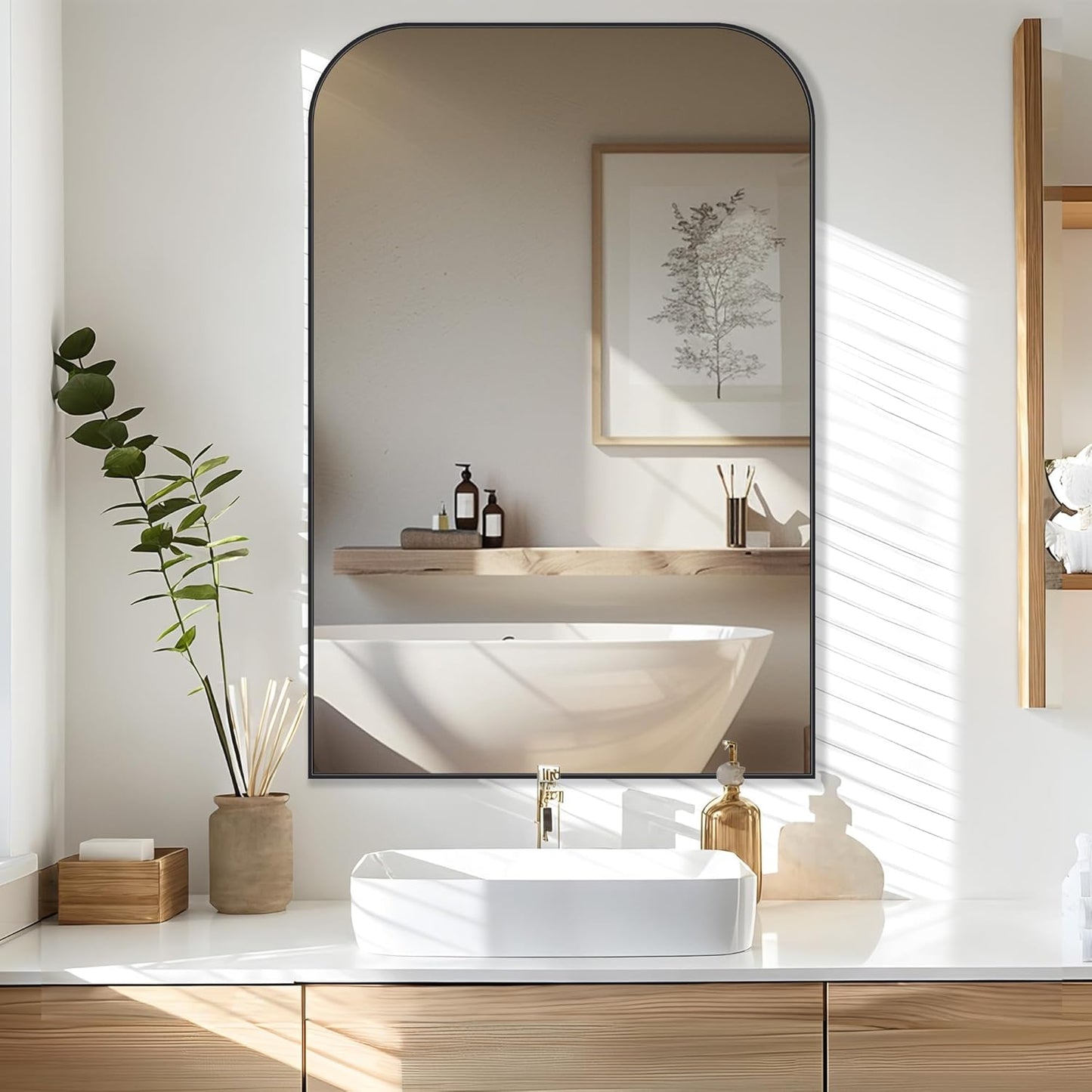 Bathroom Mirror, Wall Mirrors, Black Metal Framed Wall-Mounted Mirrors, Bathroom Vanity Mirror for Over Sink, Living Room, Bedroom, Entryway, 24x36 Inch, Black