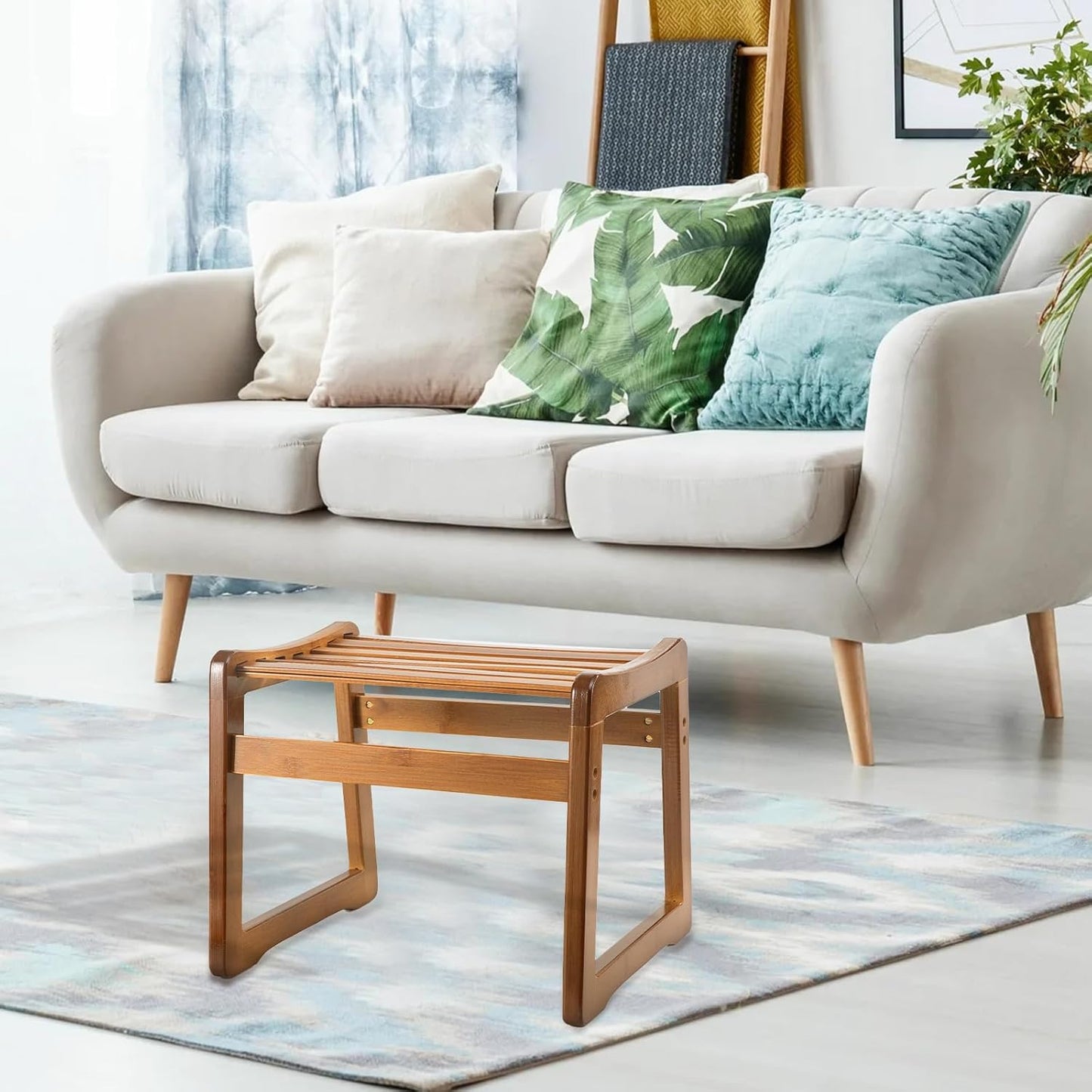 Bamboo Step Stool for Kids - Foot Rest Shoe Changing Stool for Living Room, Bedroom, Garden Leisure, Outdoor (Brown)