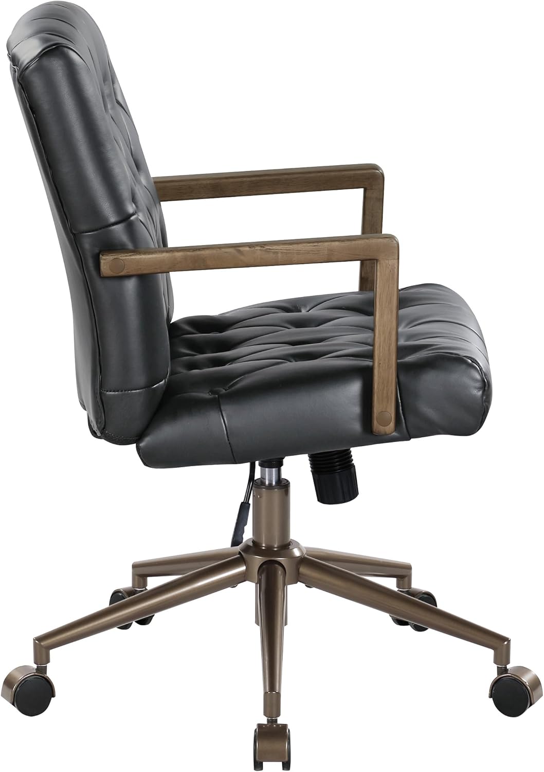 OSP Home Furnishings Waltham Adjustable Height and Tilt, Swivel Home Office Chair with Wood Arms, Black Faux Leather