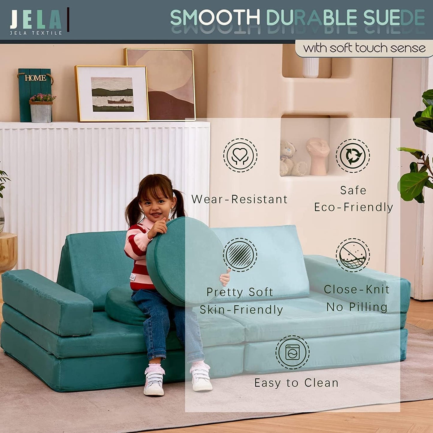 jela Kids Play Couch Extended Size 10PCS with futons, Floor Sofa Modular Play Couch Furniture for Kids and Adults, Modular Play Sofa Castle (Light Blue)