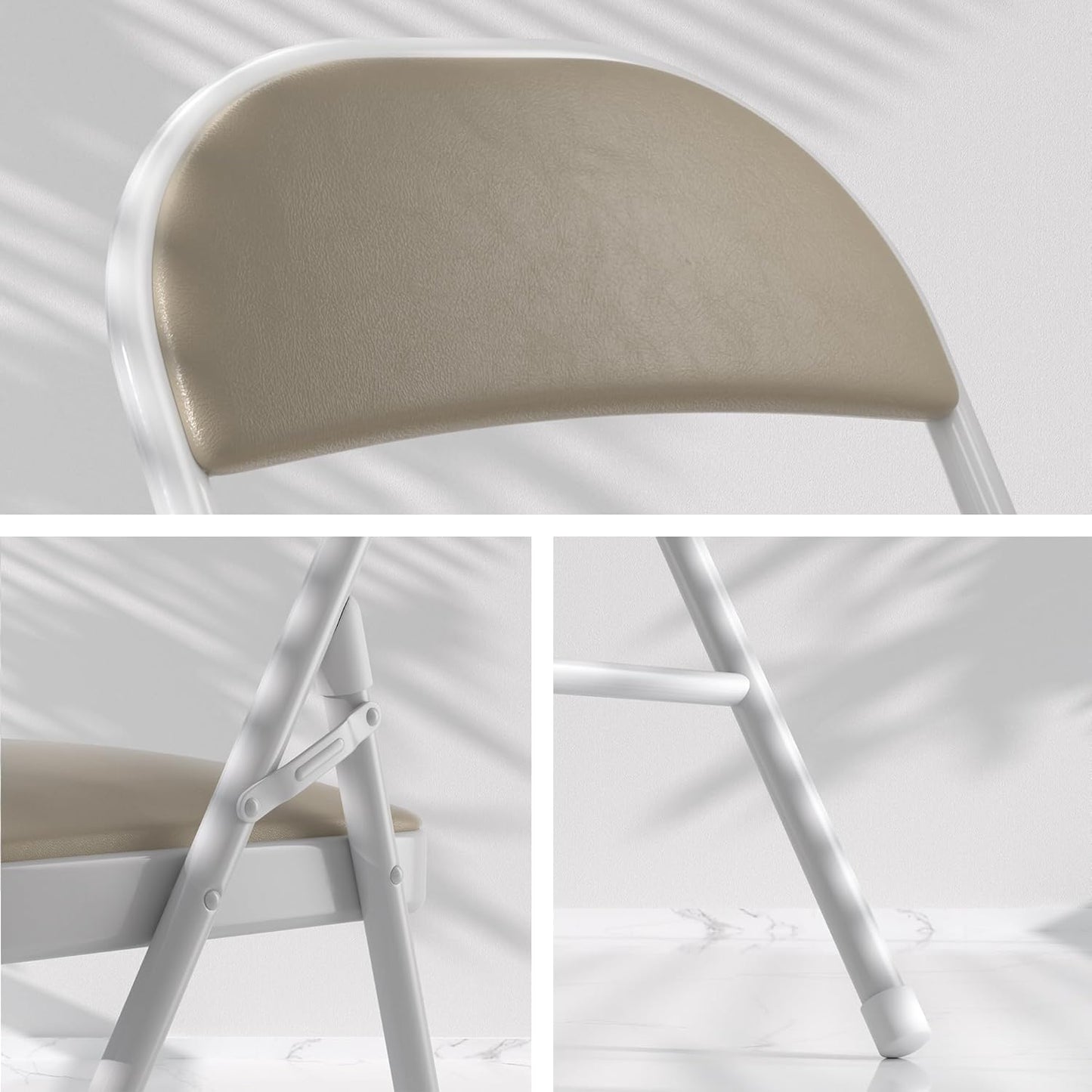 VECELO 4-Pack Folding Chairs Portable Metal with Ultra Soft PU Padded Cushion Seats for Home Office, Beige