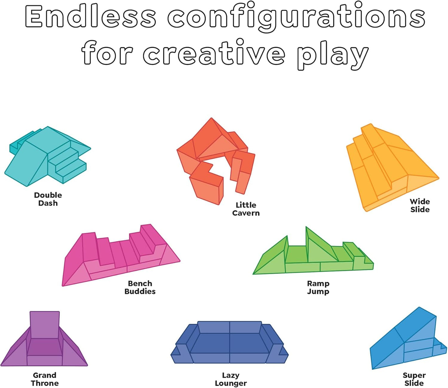 Yourigami Kids and Toddler Play Gym, Playroom Couch Set, Durable Modular Design, Mountain Gray