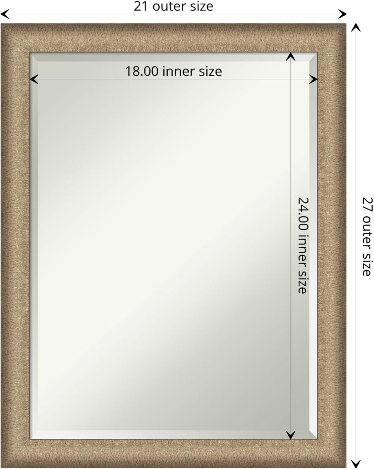 Amanti Art Bronze Bathroom Mirror for Over Sink, 27x21 Elegant Brushed Bronze Narrow Rectangle Vanity Mirror, Medium Casual Frame, Hangs Horizonally and Vertically, Bathroom Wall Decor, Beveled Edge