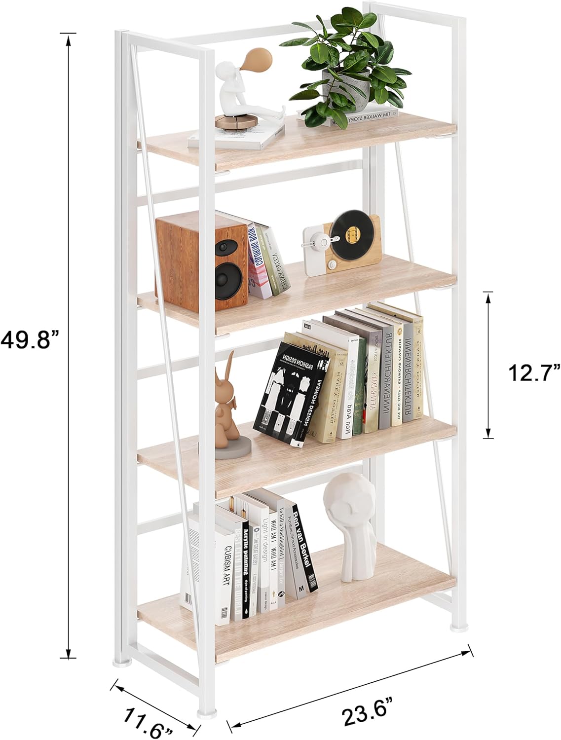 BHG Vintage Multifunctional Bookcase Folding Bookshelf, No-Assembly Plant Stand Storage Rack Shelves for Home Office (White, 4-Tier)