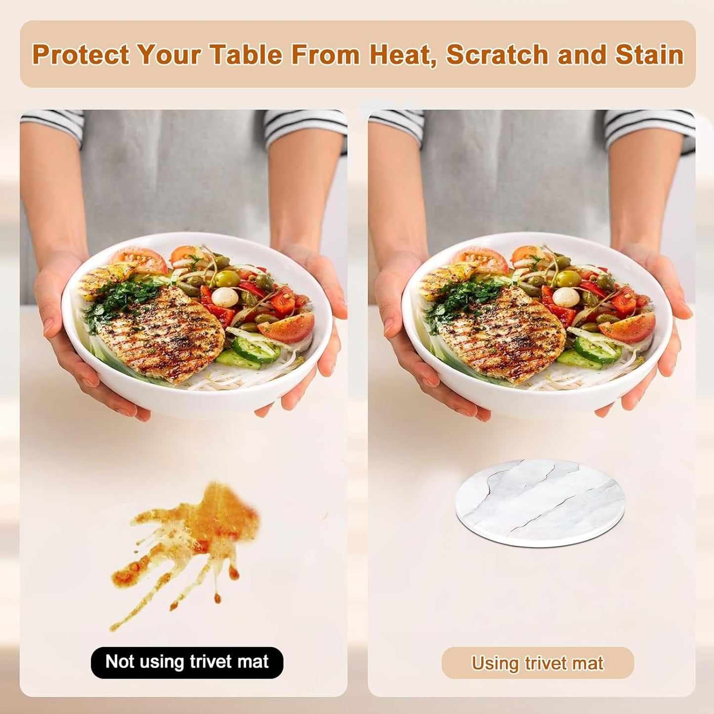 6-Pcs 4'' Ceramic Marble Style Trivet with Holder, Absorbent Trivets for Hot Dishes, Cork Bottom Anti-Slip Trivet Mats for Hot Pots and Pans