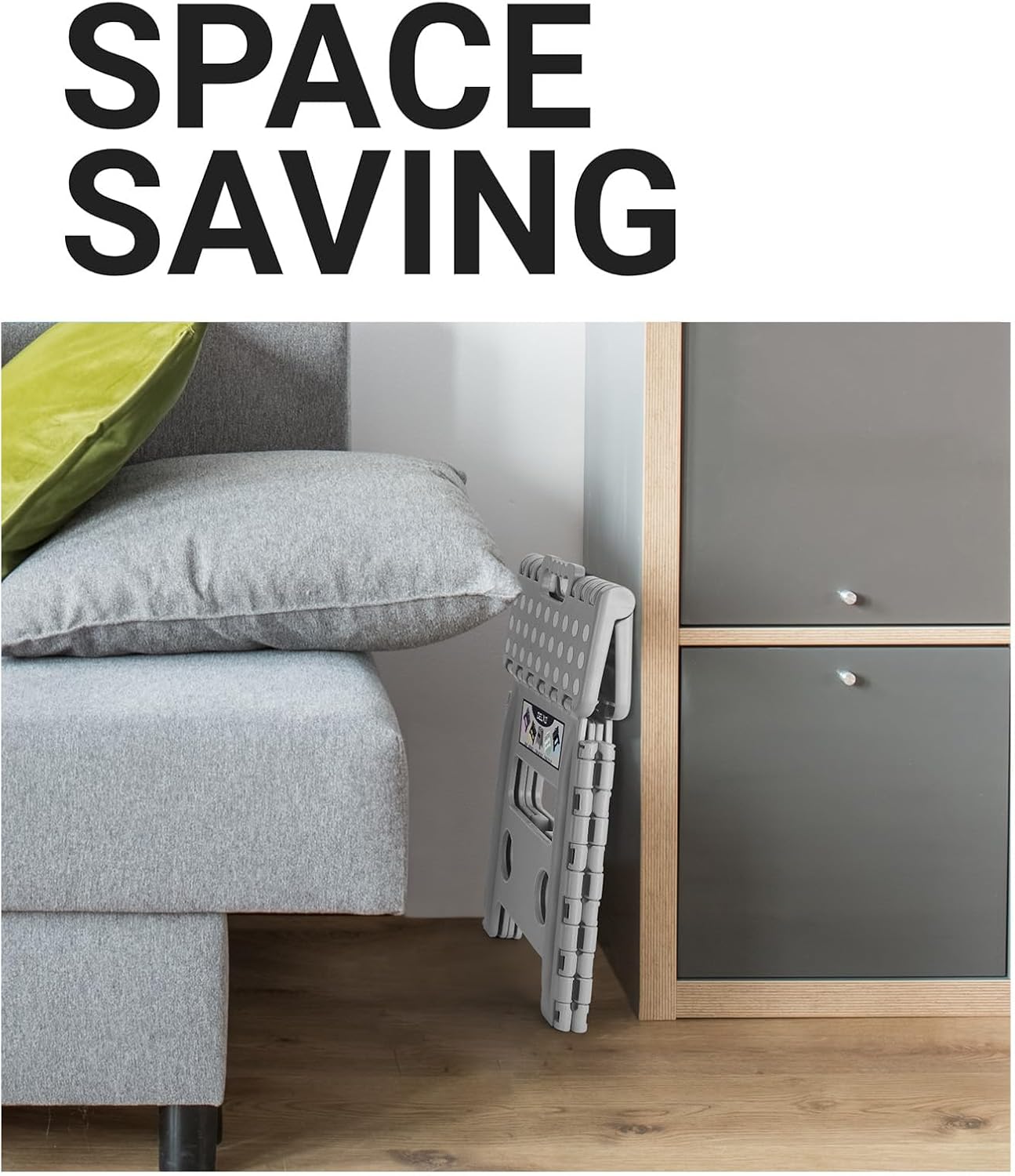 Delxo Folding Step Stool, 13 inch Non-Slip Foldable Stools Up to 300 LBS, Step Stool with Handle, Lightweight for Kitchen, Bathroom, Bedroom, Garden, Grey, 1PC