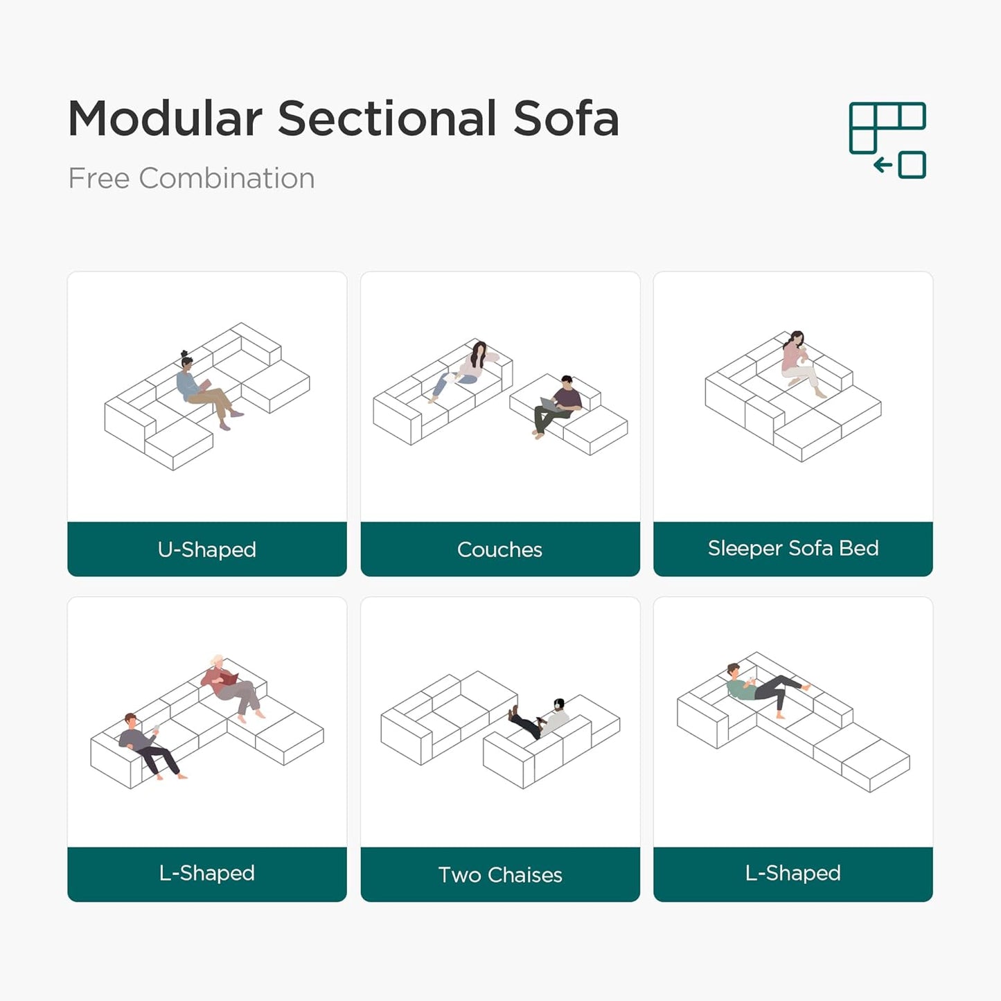 Acanva Convertible Modular Sectional Sofa with Movable Ottomans, Free Combination Corduroy Couch for Living Room Apartments, L-Shaped, Yellow