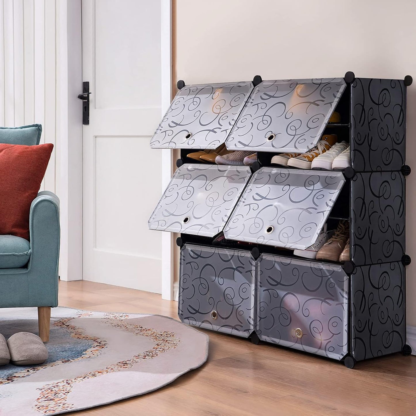 Shoe organizer Cabinet,24 Pair shoe rack organizer closet, DIY Narrow Standing Stackable Space Saver Shoe Cabinet with Doors