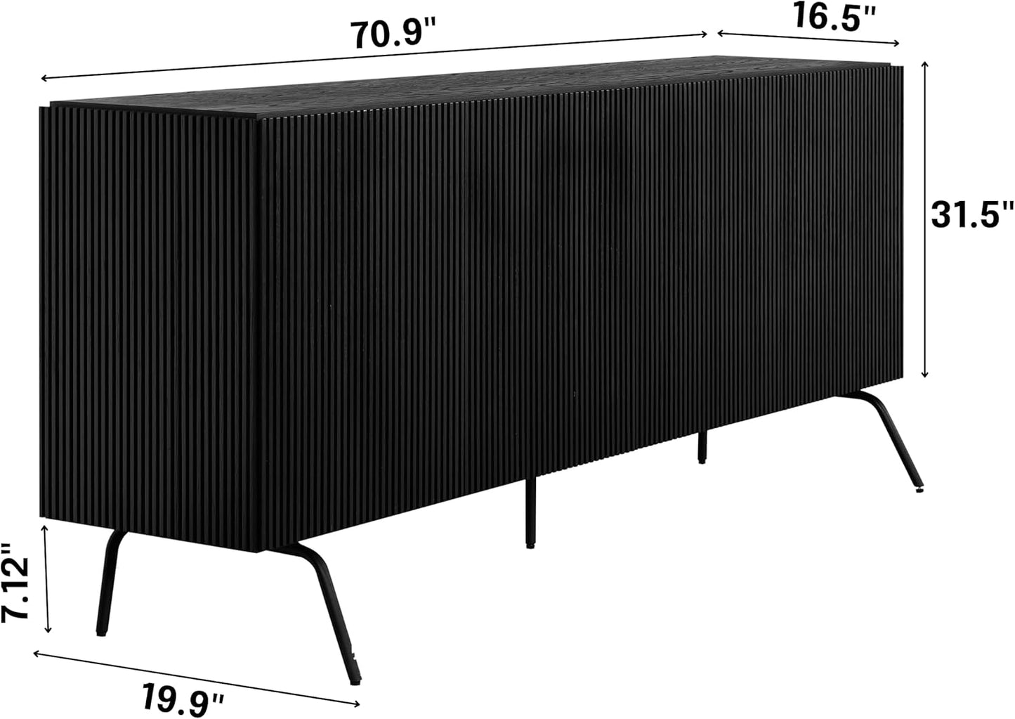 NTC Veil Modern Sideboard with 4 Doors, Buffet Cabinet with Vertical Groove Design and Metal Legs, Storage Cabinet for Living Room, and Hallway, Effortless Assembly - Burnt Black