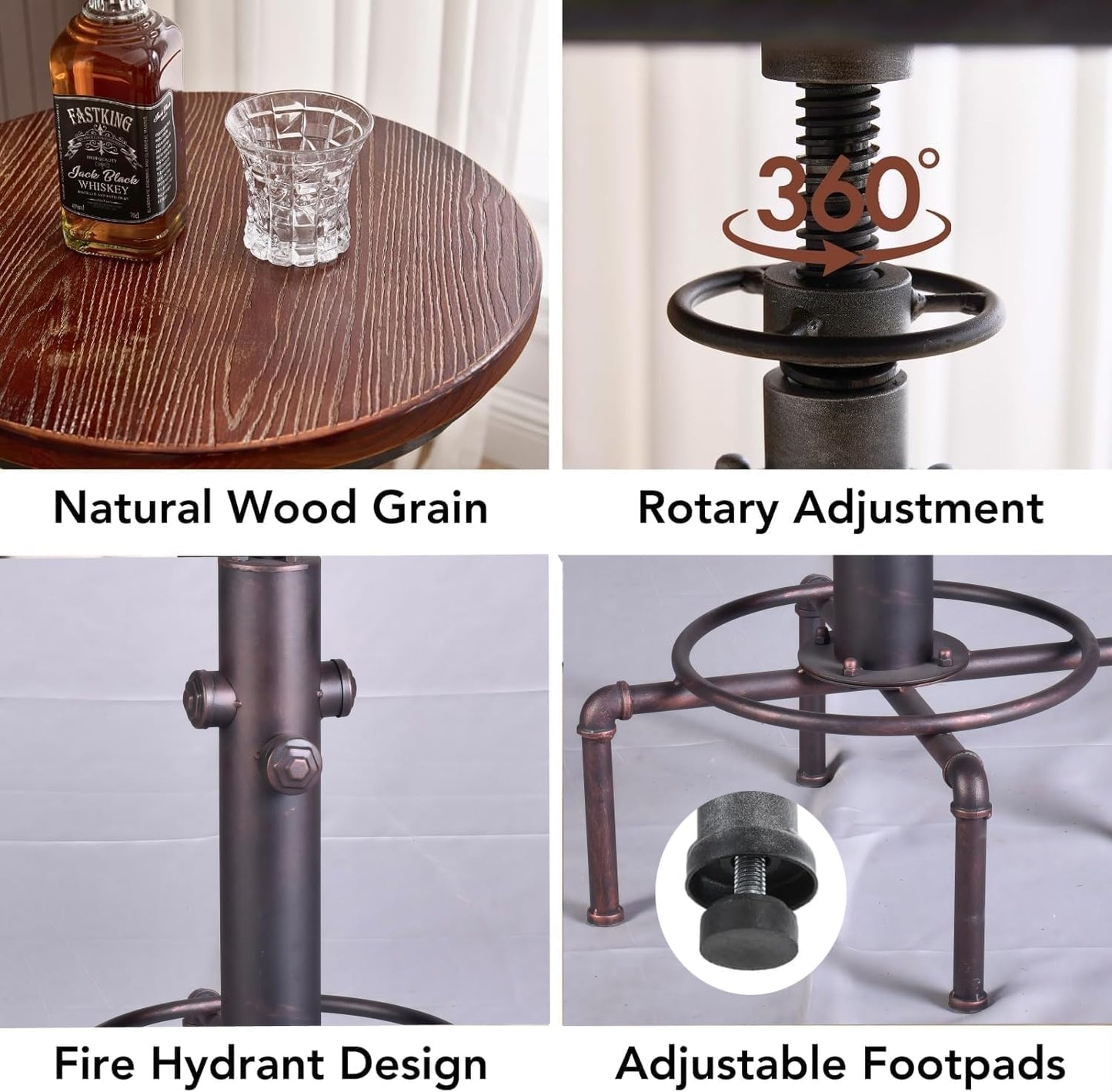 Topower Industrial Bar Table 31.5-41.3" Adjustable Pub Table Kitchen Dining Coffee Bistro Table (Bronze)