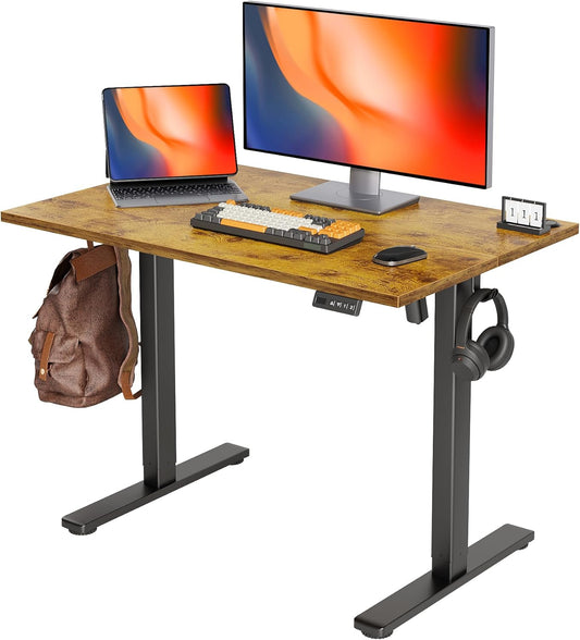 Seang Standing Desk with Adjustable Height, 40x24 Inch Electric Stand Up Desk for Home Office, Studio, Computer Workstation, Rustic Brown Top