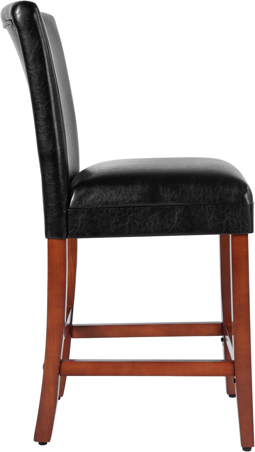 Homepop Home Decor | Classic Counter Height Bar Stools | Faux Leather 24 Inch Bar Stools | Decorative Home Furniture (Black)Single Pack