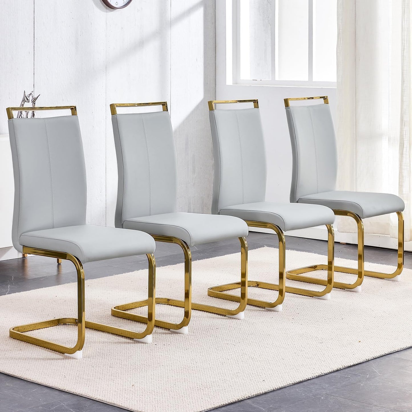 Modern Dining Chairs Set of 4,High Back Kitchen Chairs,Faux Leather Side Chair with Gold Plated Metal Legs,Easy to Clean Upholstered Dining Chairs,Ideal for Living Room(Gold Leg)