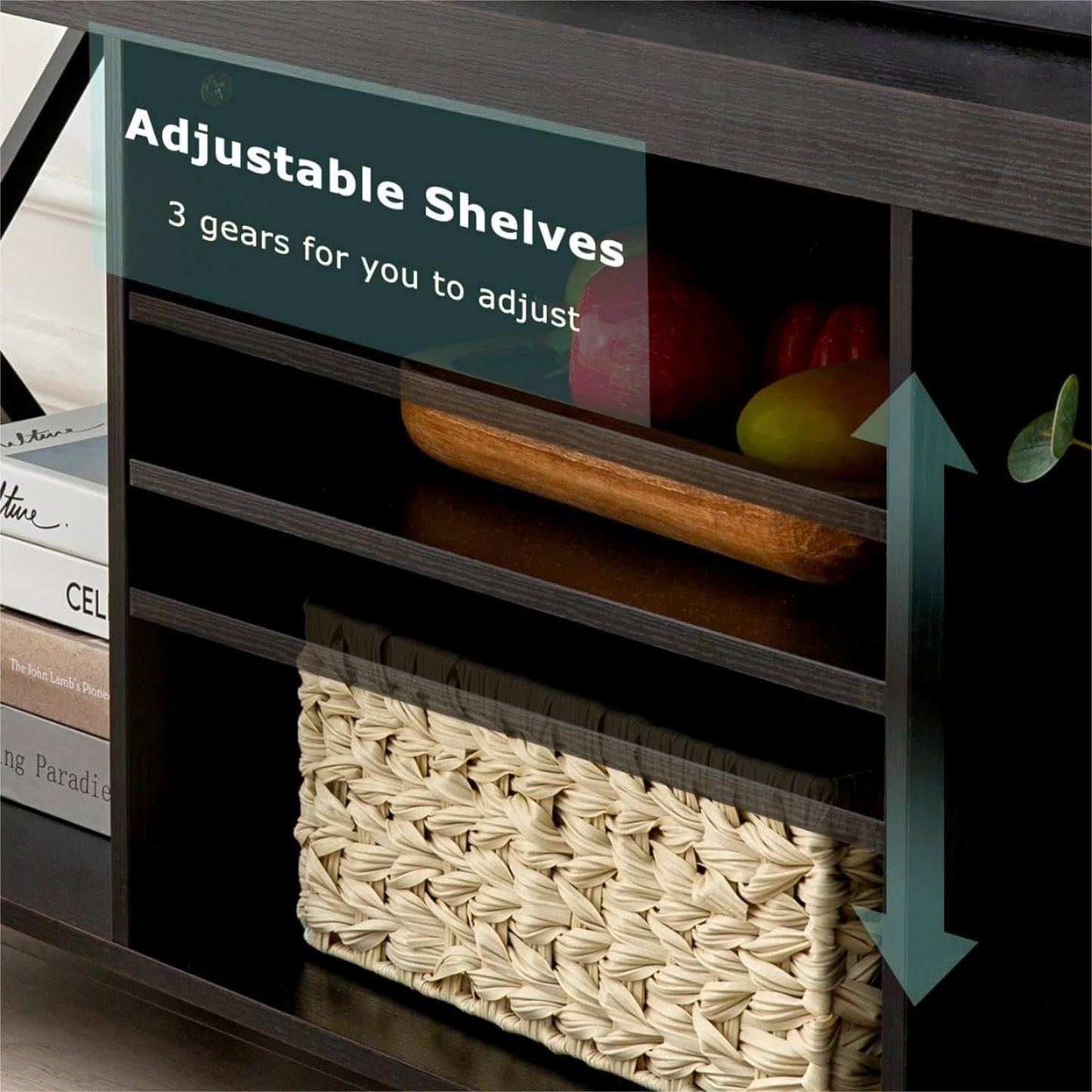 GAZHOME TV Stand for TV up to 65 Inches, TV Cabinet with Open Storage, TV Console Unit with Shelving for Living Room, Entertainment Room, Black