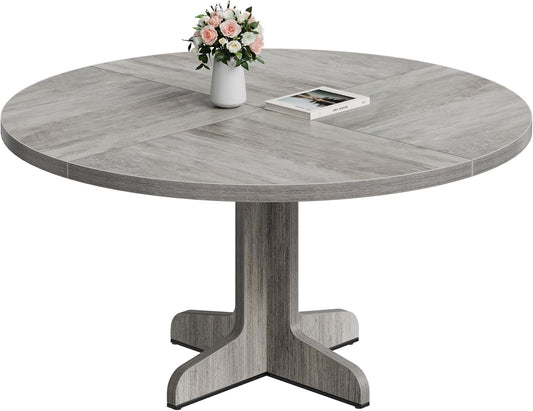 Garvee 47 Inch Round Dining Table for 4, Farmhouse Kitchen Dining Room Circle Dinner Table, Kitchen Dining Room Furniture, Grey (Table Only)