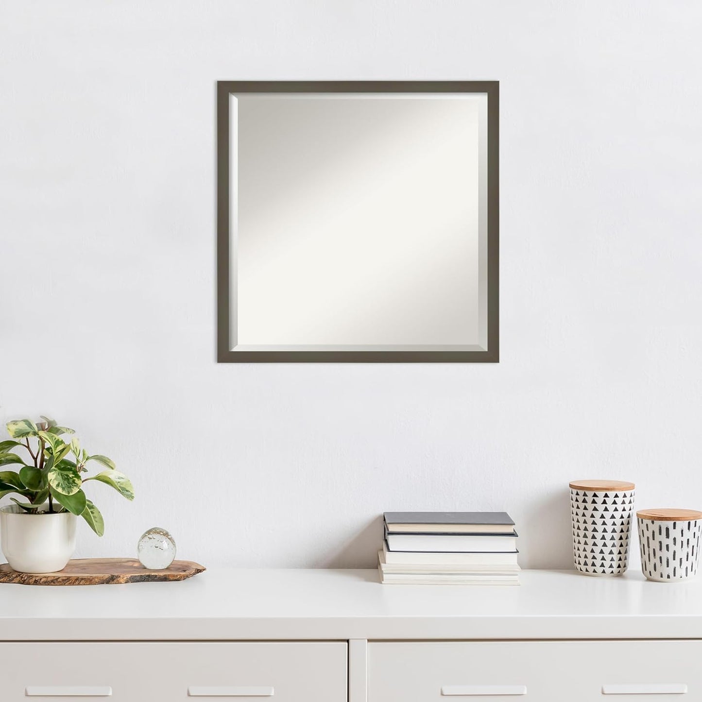 Amanti Art Grey Wall Mirror 21x21 Svelte Clay Grey Square Bathroom Mirror for Wall Decor Living Room, Medium Modern Wood Frame, Hangs Horizonally and Vertically, Bathroom Decor, Beveled Edge