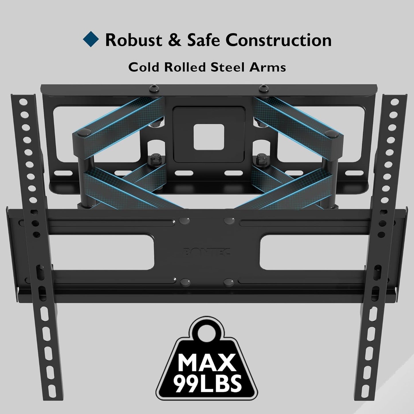 BONTEC Full Motion TV Wall Mount for 23-70 Inch TVs, Articulating Dual Arm Bracket with Tilt Swivel, Fits LED OLED LCD Flat Curved Screens, Max VESA 400x400 mm, Holds 99 lbs, Wall Panel Length 16.1in