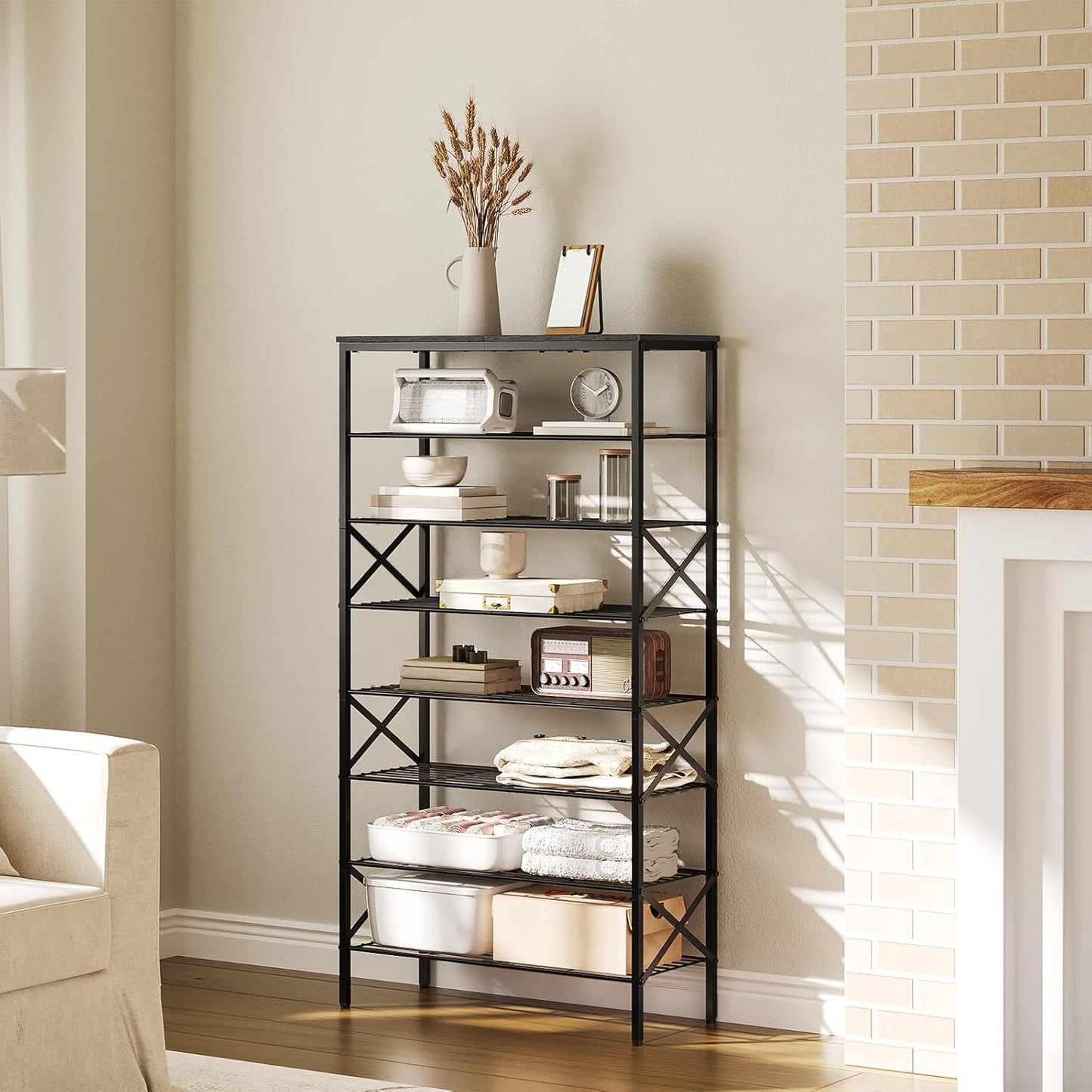 8 Tier Shoe Rack, Large Capacity Shoe Storage Organizer Holds 32 Pairs, Durable and Stable, for Entryway, Hallway, Closet, Dorm Room, Charcoal and Black SS08BC